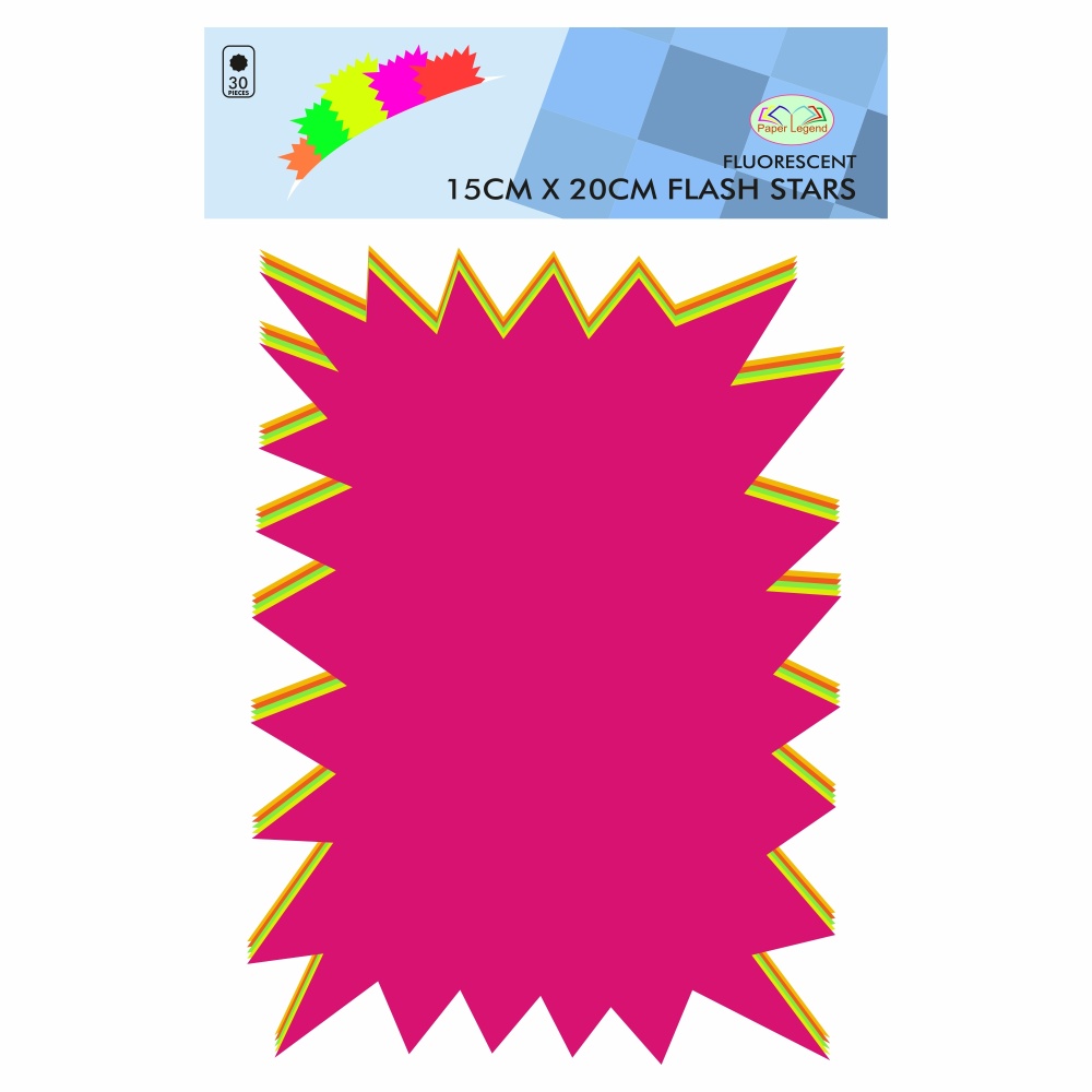 PLG Rectangle Fluorescent Stars 15cm x 20cm Pack of 30